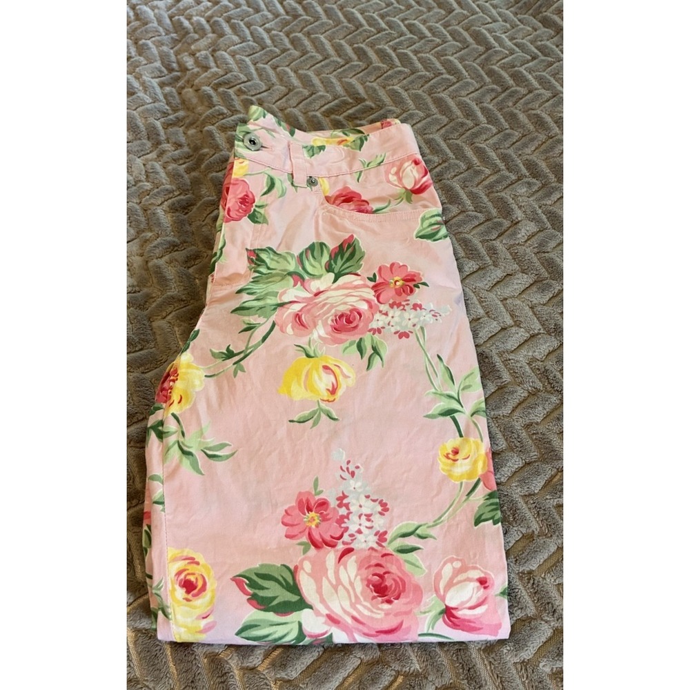 Lauren Ralph Lauren Pink Rose Floral Capri Ankle Pants 6 Petite Pockets Classic